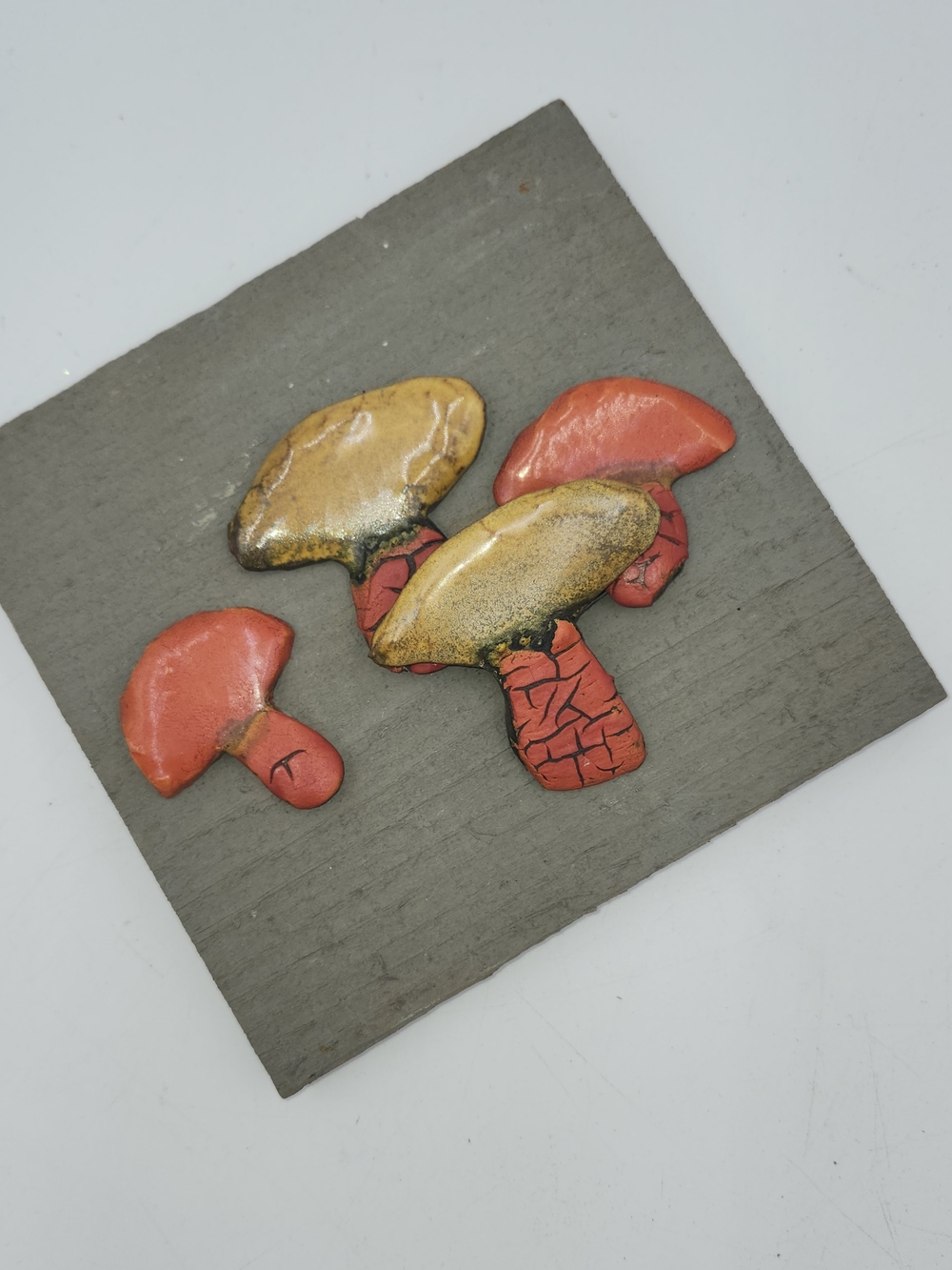 Handcrafted Ceramic Mushroom Wall Art - Red & Gold